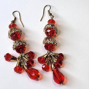 Red Crystal Tiered Chandelier Earrings